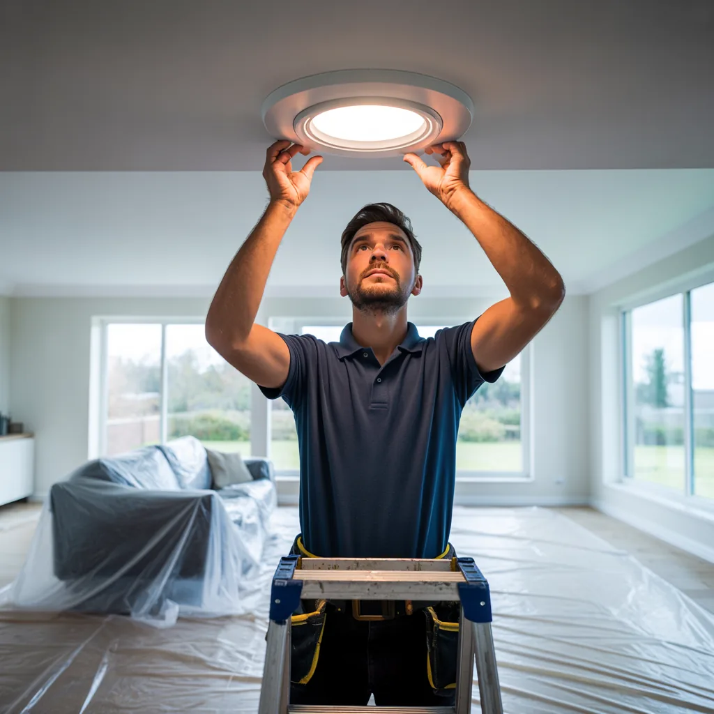 LED downlights being fitted