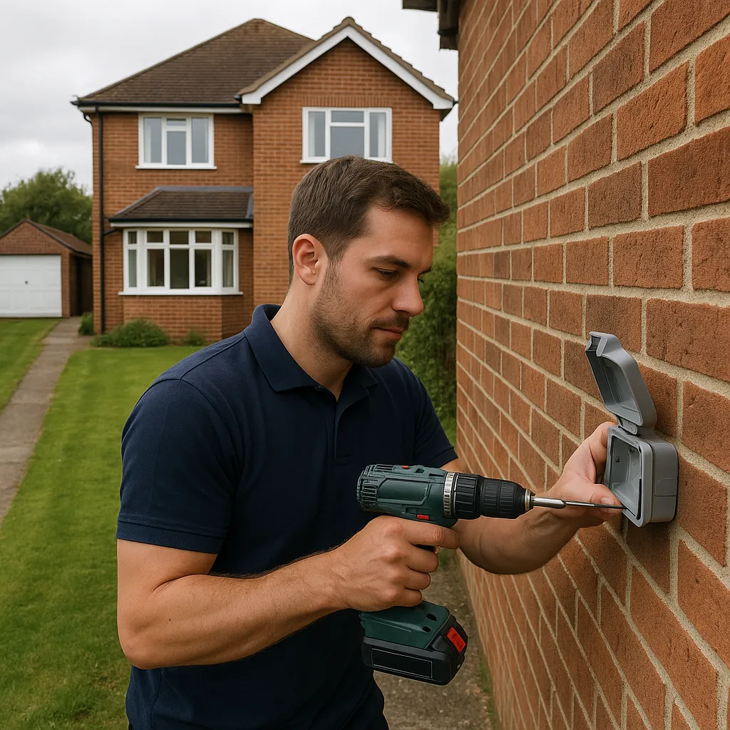 An outdoor socket being fitted
